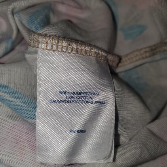 Lands End Size 2X 3/4 Sleeve Tan Pink Floral Cotton Stretch Top FLAW - Picture 6 of 8